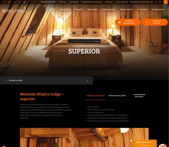 Site Web de Huilo Huilo Fameux Eco-lodge au Chili - Hotel Montana Magica Lodge