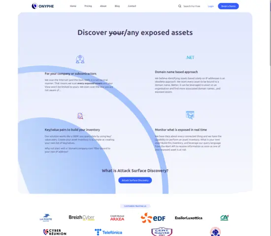Site Web de Onyphe le numero un des Moteur de Recherche de Cyber Securite en France