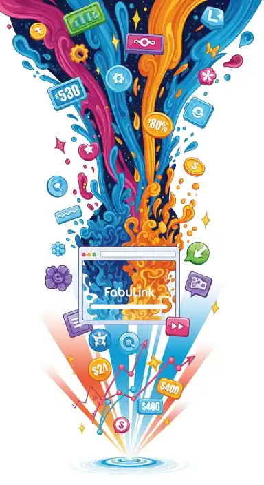Un flux dynamique de couleurs vives (rose, bleu, orange) et d'icônes numériques (messages, pourcentages, valeurs monétaires) jaillit d'un navigateur web affichant 'Artisyo'. Des graphiques et des flèches stylisées en dessous soulignent la croissance et les résultats mesurables qu'Artisyo apporte à ses clients.